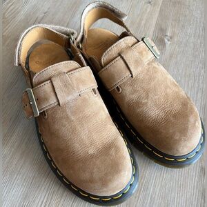 Tan Suede Mules with Buckle Detail
